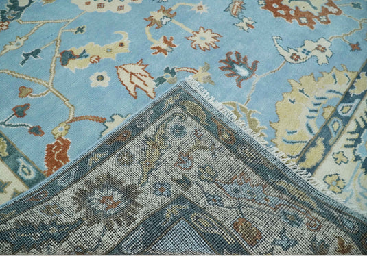 Hand Knotted Oriental Oushak Rug Blue and Beige 8x10 ft Ideal for Living, Bedroom, and Dining Rooms | CP1909810S