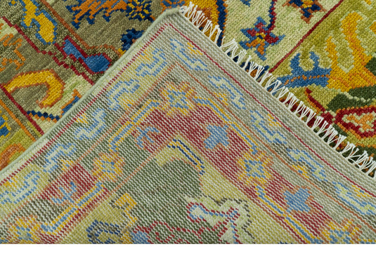 Custom Made Transitional Gold, Green And Blue Hand Knotted Wool Area Rug