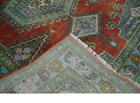 Hand Knotted Heriz Serapi Rug Rust and Green 8x10 ft Ideal for Living, Bedroom, and Dining Rooms | CP1906810