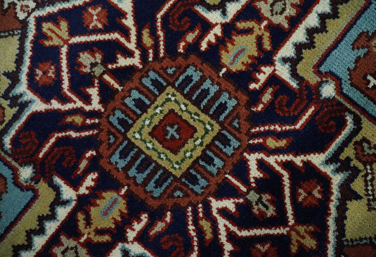 Hand Knotted Heriz Serapi Rug Rust and Blue Multi Size Ideal for Living, Bedroom, and Dining Rooms | CP1859