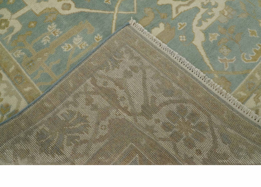 Hand Knotted Oriental Oushak Beige, Blue And Ivory Wool Rug 6x8.6 ft Ideal for Living, Bedroom And Dining Rooms | CP2360686