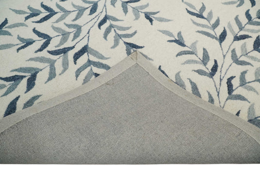 Custom Made Ivory, Gray And Charcoal Leaves Pattern Hand Tufted  Wool Area Rug