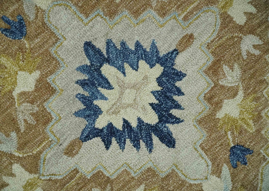 Custom Made Traditional Floral Blue, Silver, Ivory And Rust Hand Tufted wool Area Rug