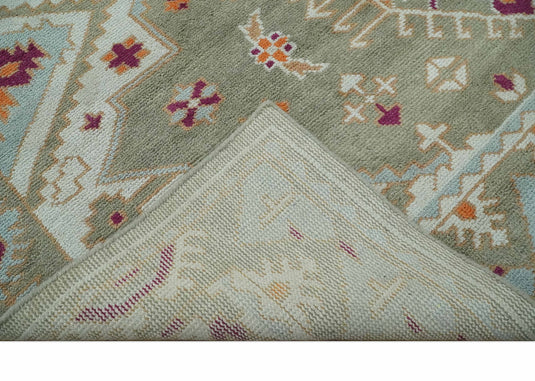 Custom Made Tribal Pattern Olive, Ivory and Pink Traditional Hand knotted  wool Area Rug