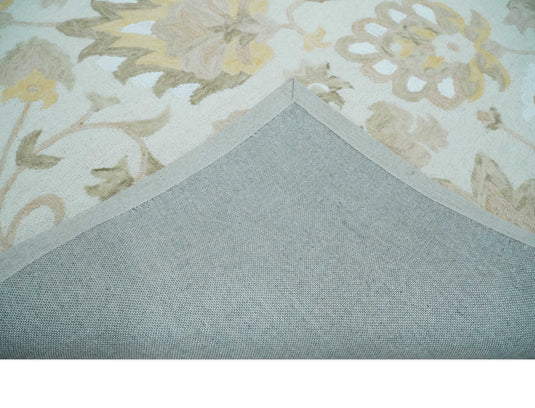 Custom Made Floral Pattern Silver, Olive, Beige And Yellow Hand Tufted Wool Area Rug