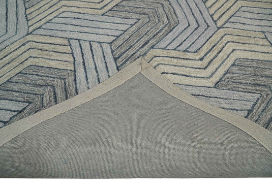 Custom Made Modern Chevron Pattern Silver, Gray And Camel Hand Tufted  Wool Area Rug