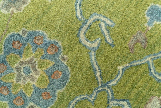 Custom Made Traditional Floral Green And Blue Hand Tufted Wool Area Rug