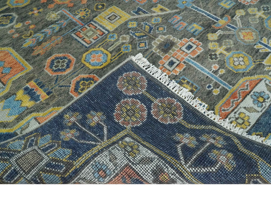 Hand Knotted Heriz Serapi Rug Charcoal and Blue 8x10 ft Ideal for Living, Bedroom, and Dining Rooms | CP1879810S