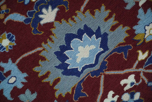 Traditional Oriental Oushak Hand knotted Maroon and Blue 8x10 ft Bedroom, Living Room Rug ,wool Area Rug