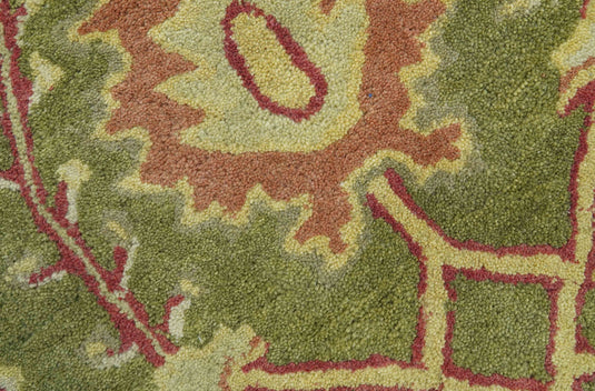 Custom Made Traditional Floral Green And Gold Hand Tufted Wool Area Rug