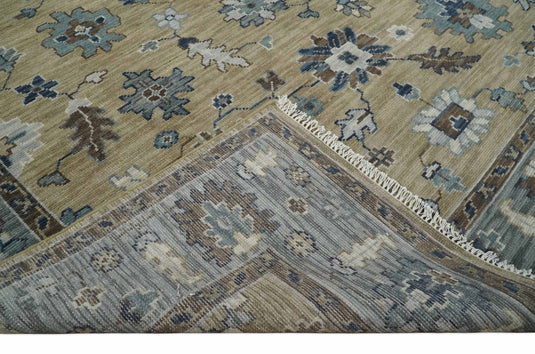 Custom Made Traditional Floral Light Brown and Gray Hand Knotted Oushak Wool Area Rug