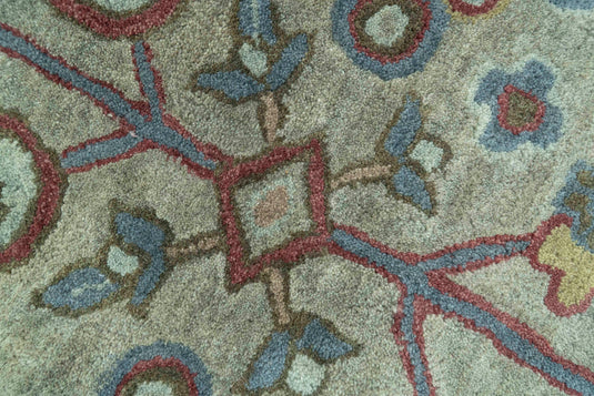 Custom Made Traditional Floral Green And Brown Hand Tufted Wool Area Rug