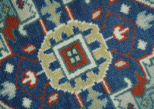 Traditional Medallion Pattern Red, Blue and Ivory Hand Knotted 8x10 ft wool Area Rug