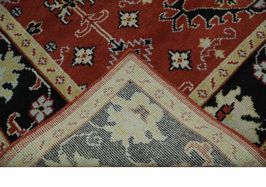 Traditional Pattern Red, Black, Light Beige And Ivory Hand Knotted 8x10 ft wool Area Rug