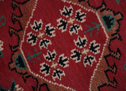 Custom Made Traditional Tribal Pattern Red and Black Hand Knotted wool Area Rug