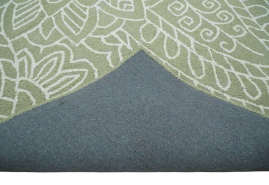 Custom Made Olive Green And Ivory Hand Tufted  Wool Area Rug