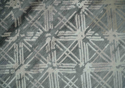 Modern Geometrical Hand knotted Gray, Charcoal and Beige 6x9 ft Bedroom, Living Room Rug Viscose Area Rug