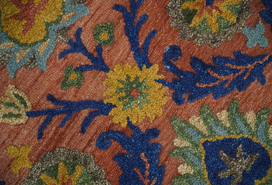 Custom Made Colorful Peach, Blue, Green And Gold Traditional Floral Hand Tufted Wool Area Rug