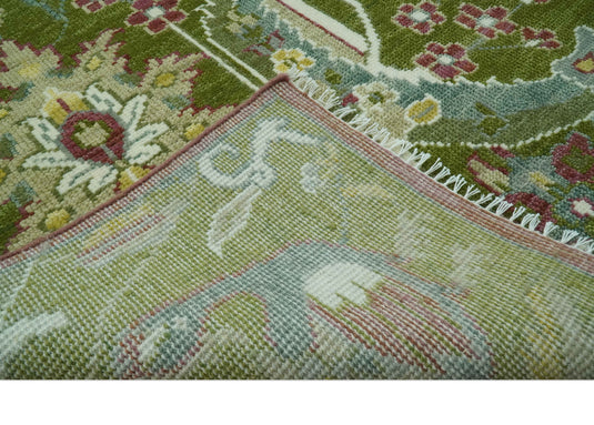 Hand Knotted Green Peacock Motifs Wool Rug 9x12 ft Ideal for Living, Bedroom And Dining Rooms