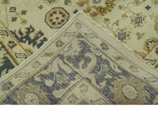 Custom Made Hand Knotted Cream, Beige And Charcoal Traditional Wool Area Rug