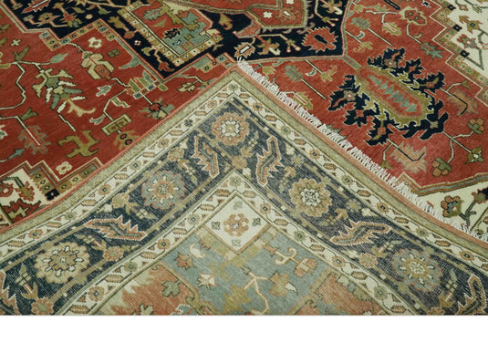 Hand Knotted Rust, Cream, And Black Heriz Serapi Wool Rug 9X12 ft Ideal for Living, Bedroom And Dining Rooms | CP2445912