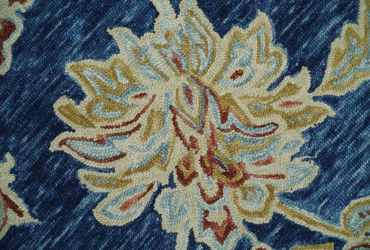 Custom Made Floral Blue, Beige, Rust And Olive Hand Tufted  Wool Area Rug