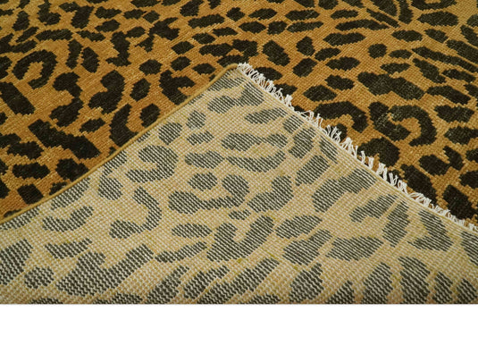 Custom Made Hand Knotted Brown And Black Leopard Print Design Wool Area Rug