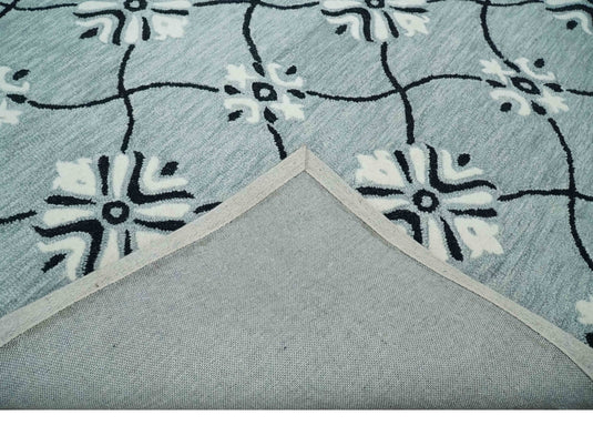 Custom Made Traditional Pattern Gray, Ivory And Black Hand Tufted  Wool Area Rug