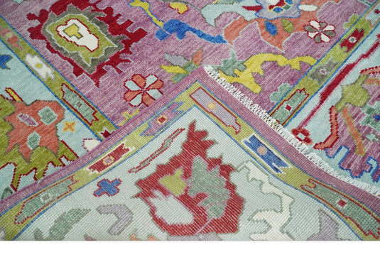 Vibrant Pink and Blue Hand knotted Coloful Oushak Multi Size wool Area Rug In Stock