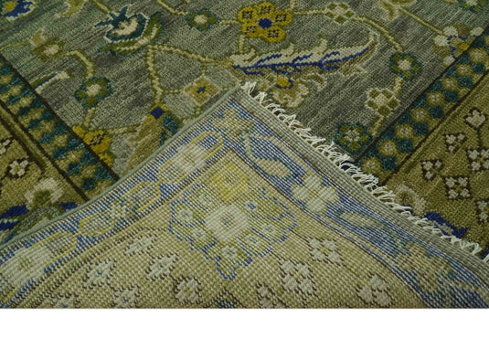 Custom Made Hand Knotted Olive, Green And Blue Traditional Floral Wool Area Rug
