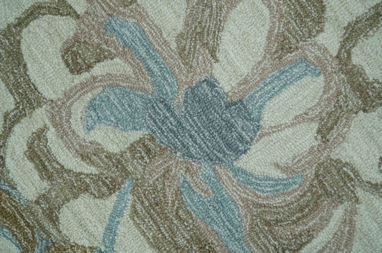 Hand Tufted Floral Blue, Ivory, Brown And Gray Rug 8x10 ft Ideal for Living, Bedroom And Dining Rooms