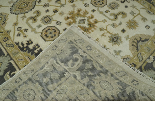 Custom Made Hand Knotted Oushak Ivory, Beige, Gray And Charcoal Wool Area Rug