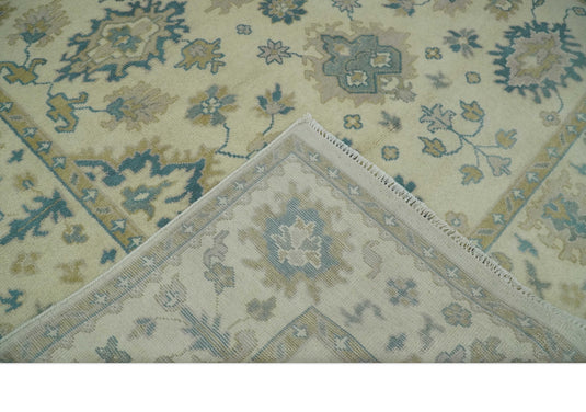 7.9x9.11 Beige and Gray Hand Knotted Oushak Wool Area Rug