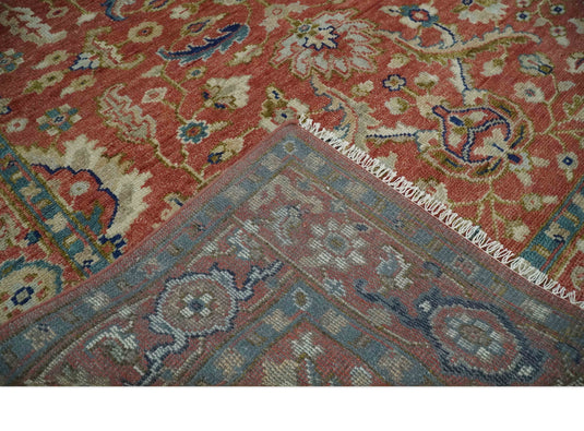 Rust, Blue, Ivory And Teal Persian Floral Hand Knotted 8x10 ft Bedroom, Living Room Rug Wool Area Rug