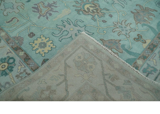 Oriental 8x10 Hand Knotted Aqua and Silver Oushak traditional Wool Area Rug