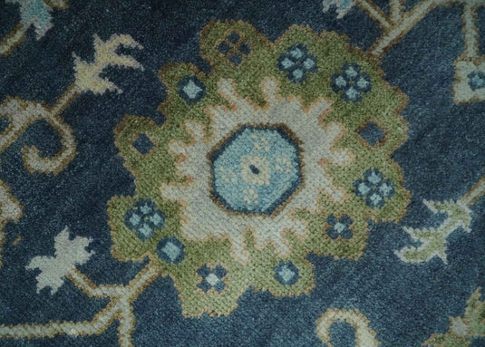 Hand Knotted Traditional Oushak Rug Blue and Beige Multi Size Ideal for Living, Bedroom, and Dining Rooms |