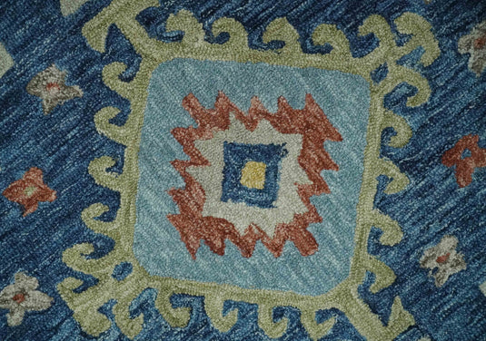 Custom Made Traditional Turkish Silver, Blue, Brown And Olive Hand Tufted Wool Area Rug