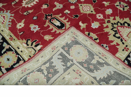 Custom Made Traditional Oriental Red, Black And Beige Hand Knotted Wool Area Rug