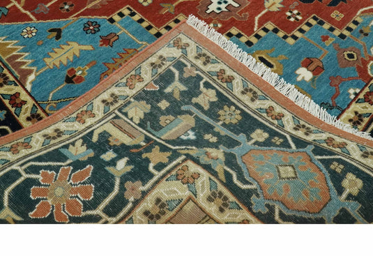 Blue, Black, Rust And Beige Traditional Serapi Hand Knotted Wool Rug 9x12 ft Ideal for Living, Bedroom And Dining Rooms | CP2455912