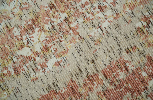 Modern Abstract Peach, Ivory, Gold and Beige Handloom 5x8 ft Bedroom, Living Room Rug Wool And Viscose Area Rug