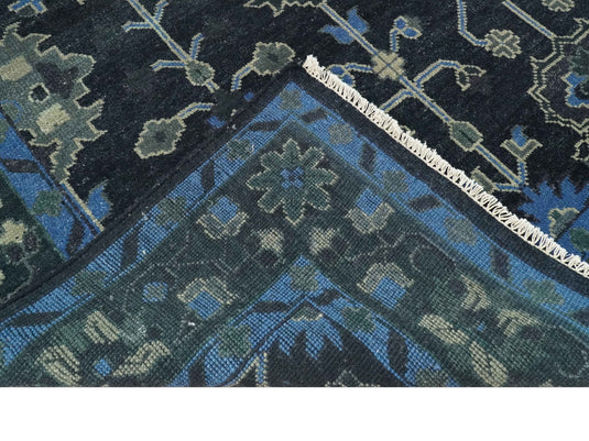 Custom Made Hand Knotted Blue, Black And Gray Traditional Oushak Wool Area Rug