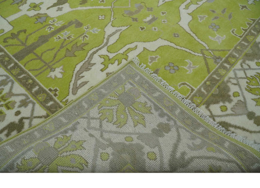 Hand Knotted Oriental Oushak Rug Light Green and Ivory Multi Size Ideal for Living, Bedroom, and Dining Room