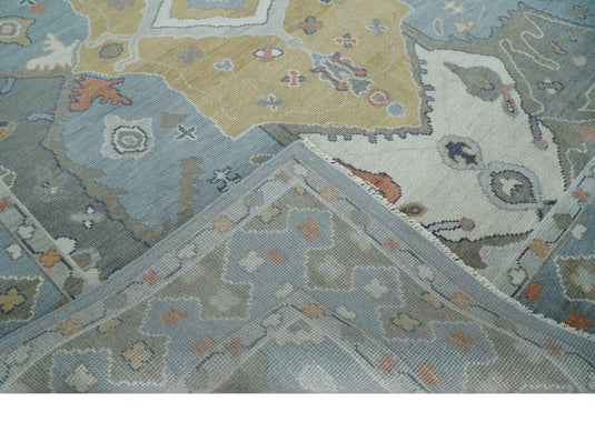 Turkish Oushak Gray, Beige, Blue And Ivory Hand Knotted 8x10 ft Bedroom, Living Room Rug Wool Area Rug