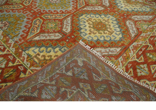 Rust and Gold Hand knotted Multi Size Oriental wool Area Rug