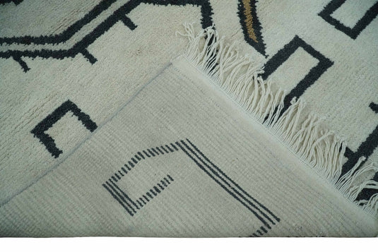 Farmhouse Tribal Pattern Ivory and Charcoal 8x10 Hand Knotted Antique South Western Area Rug