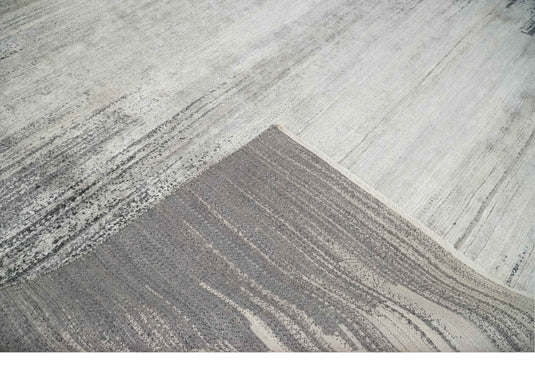 Abstract Gray And Charcoal Hand Knotted 9x12 ft Bedroom, Living Room Rug Wool And Bamboo Silk Area Rug