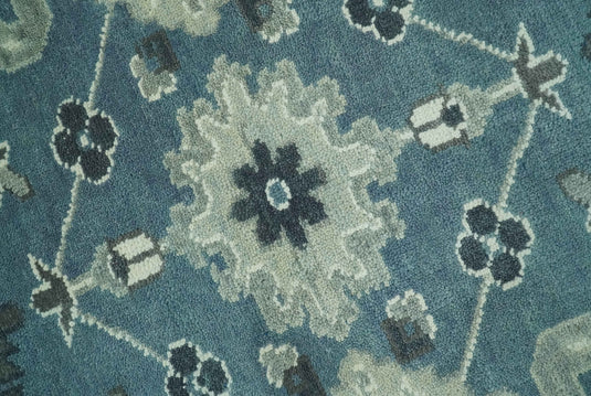 Custom Made Hand Knotted Blueish Gray And Charcoal Antique wool Area Rug