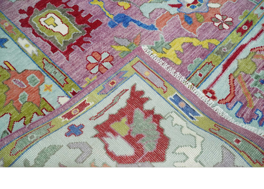 Vibrant Pink and Blue Hand knotted Coloful Oushak Multi Size wool Area Rug