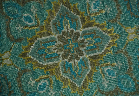 Custom Made Traditional Antique Pattern Green Hand Knotted Wool Area Rug