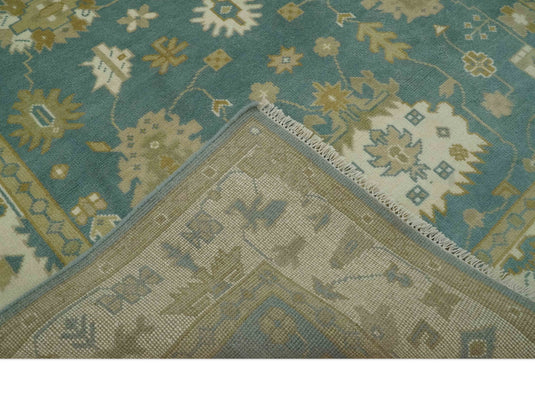 Hand Knotted Teal And Beige Classic Oriental Oushak Rug 6x9 ft Ideal for Living, Bedroom And Dining Rooms | CP235069